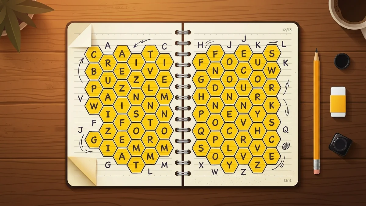 Hand-drawn honeycomb hive on paper for a make-your-own Spelling Bee puzzle