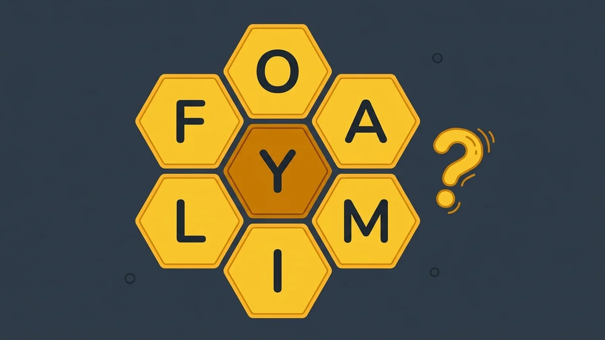 Honeycomb-style hexagons spelling the word FOAMILY to illustrate weird Spelling Bee pangrams of 2026