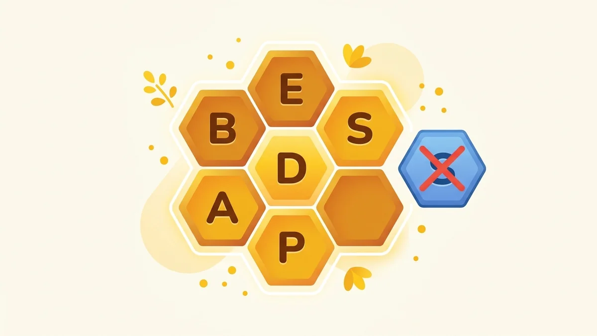Honeycomb hive with a crossed-out letter S showing why there is no S in Spelling Bee