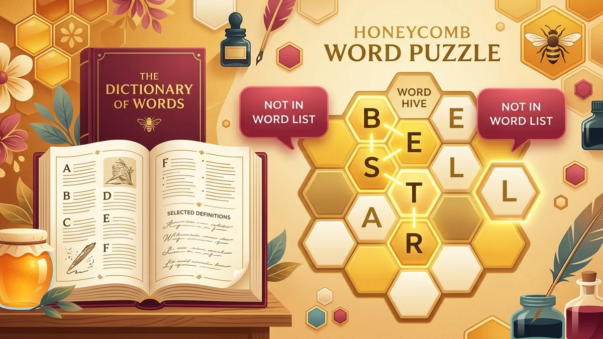 Illustration of NYT Spelling Bee word rejection rules and dictionary lookup