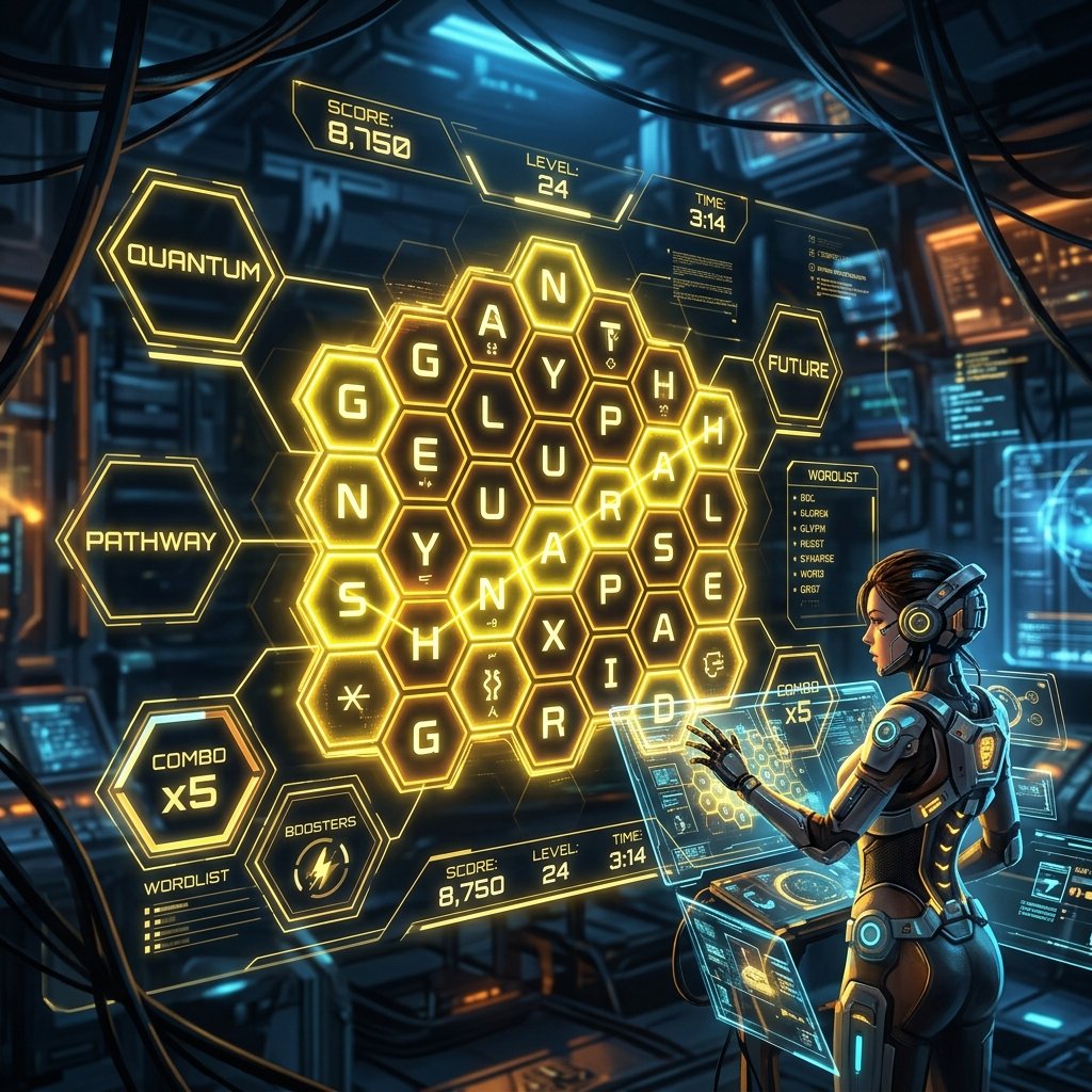 Futuristic concept art for the next evolution of the NYT Spelling Bee